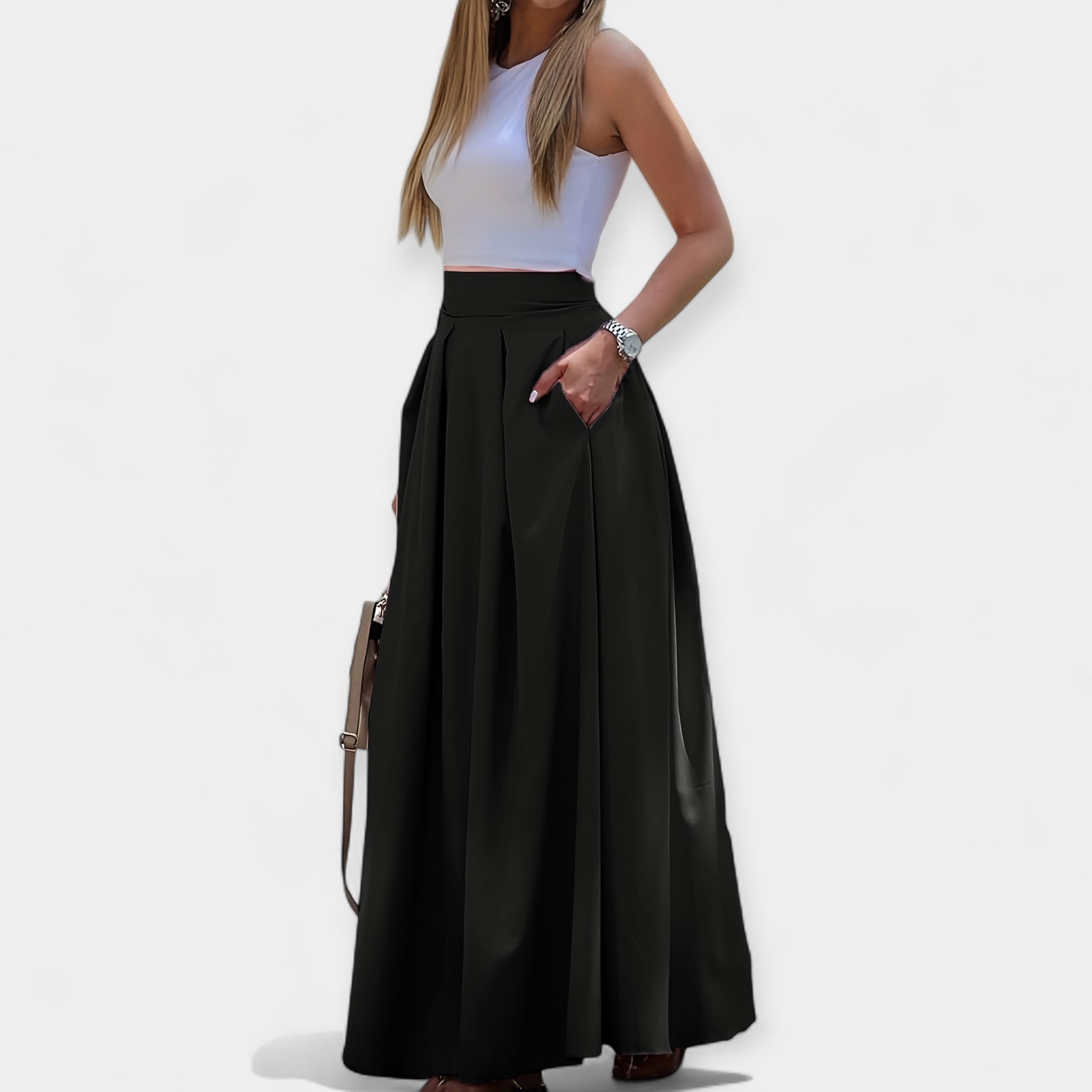 Elegant classic midi skirt in soft pink with a clean feminine silhouette