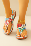Floral print toe-post sandals with a back strap in white, black and white, and black