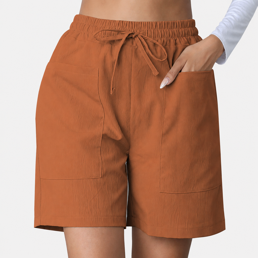 High-waist women's casual shorts in white, brown and black