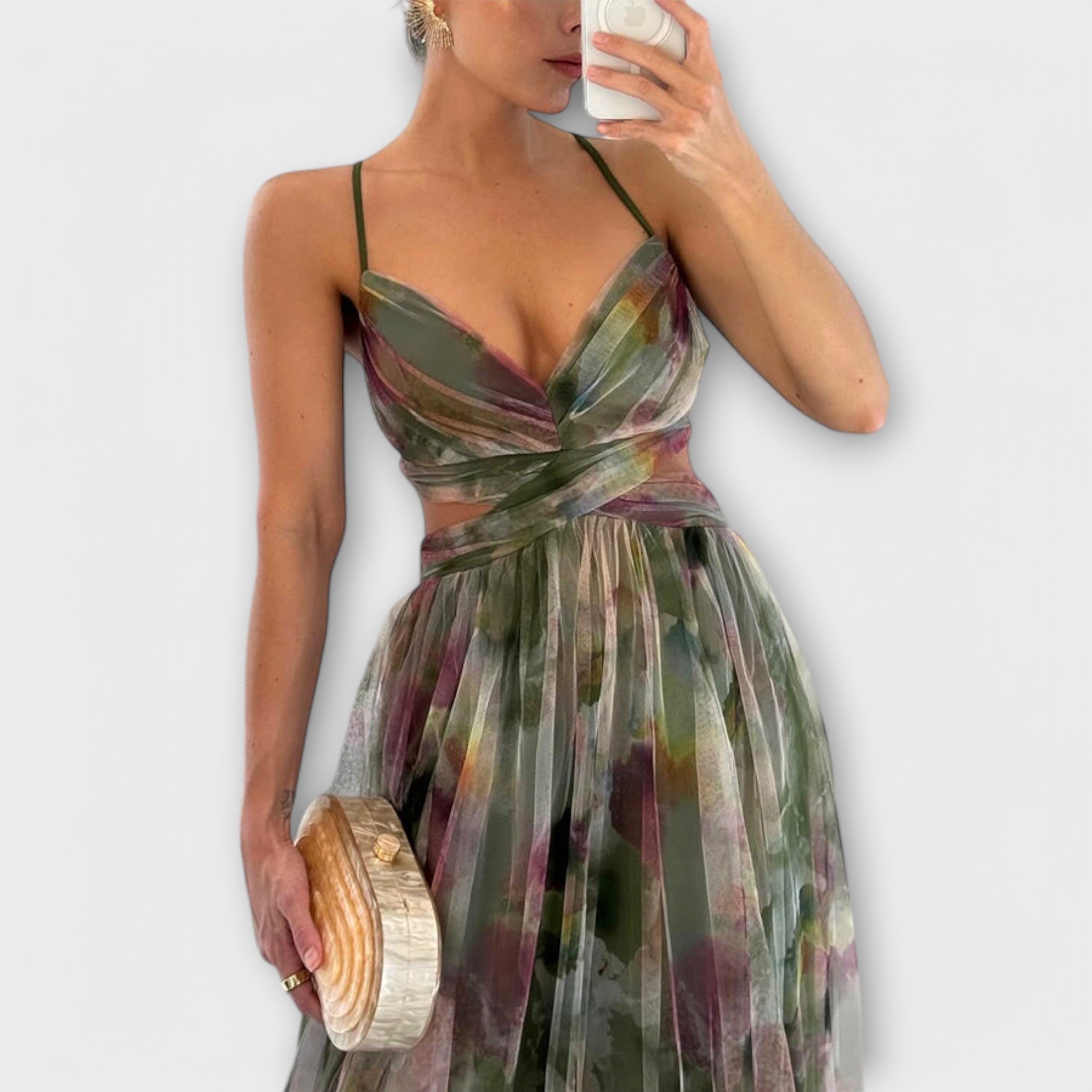 Women's fine-strap maxi dress in orange with a flowing skirt and relaxed summery feel