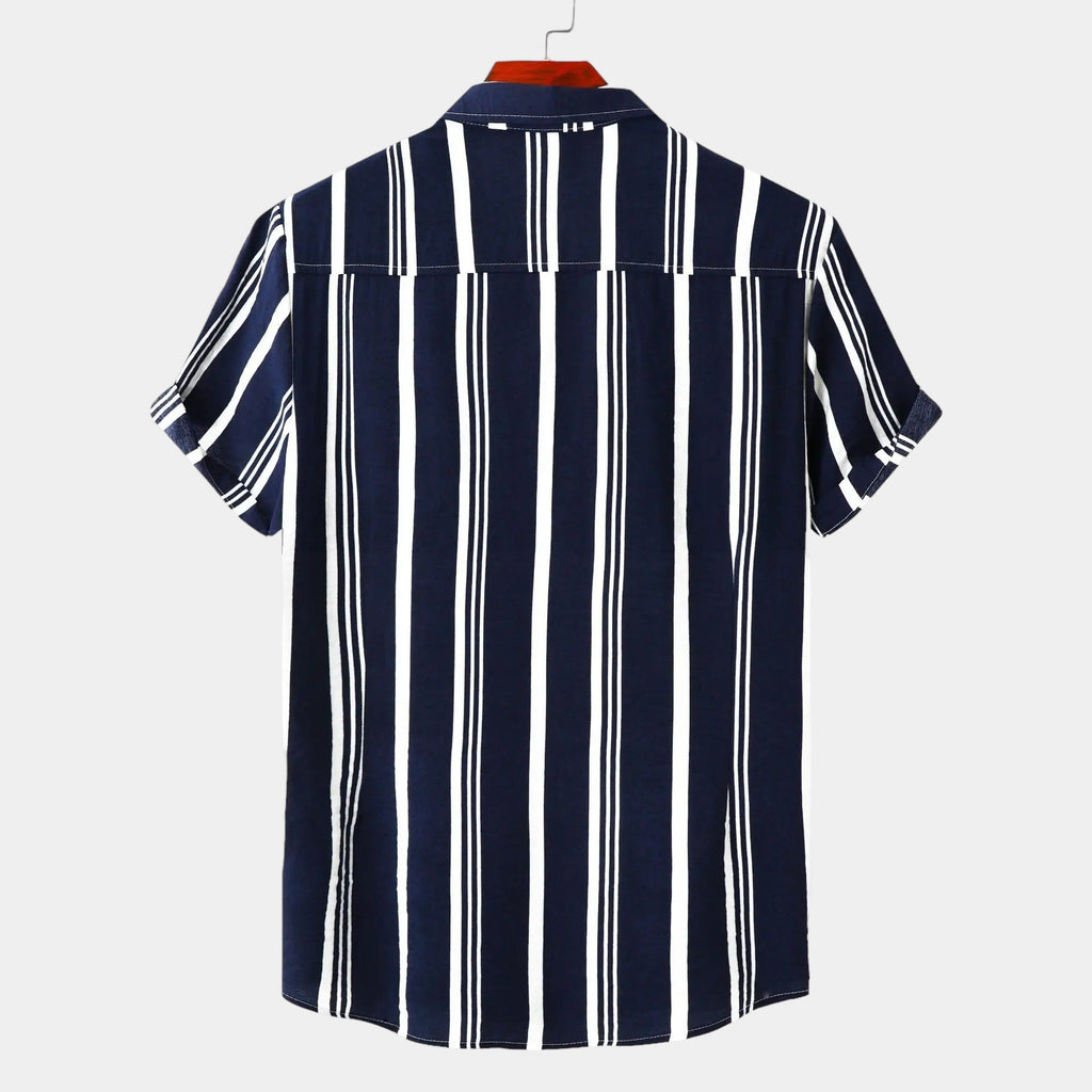 Men's striped summer shirt in navy and white with a classic straight cut