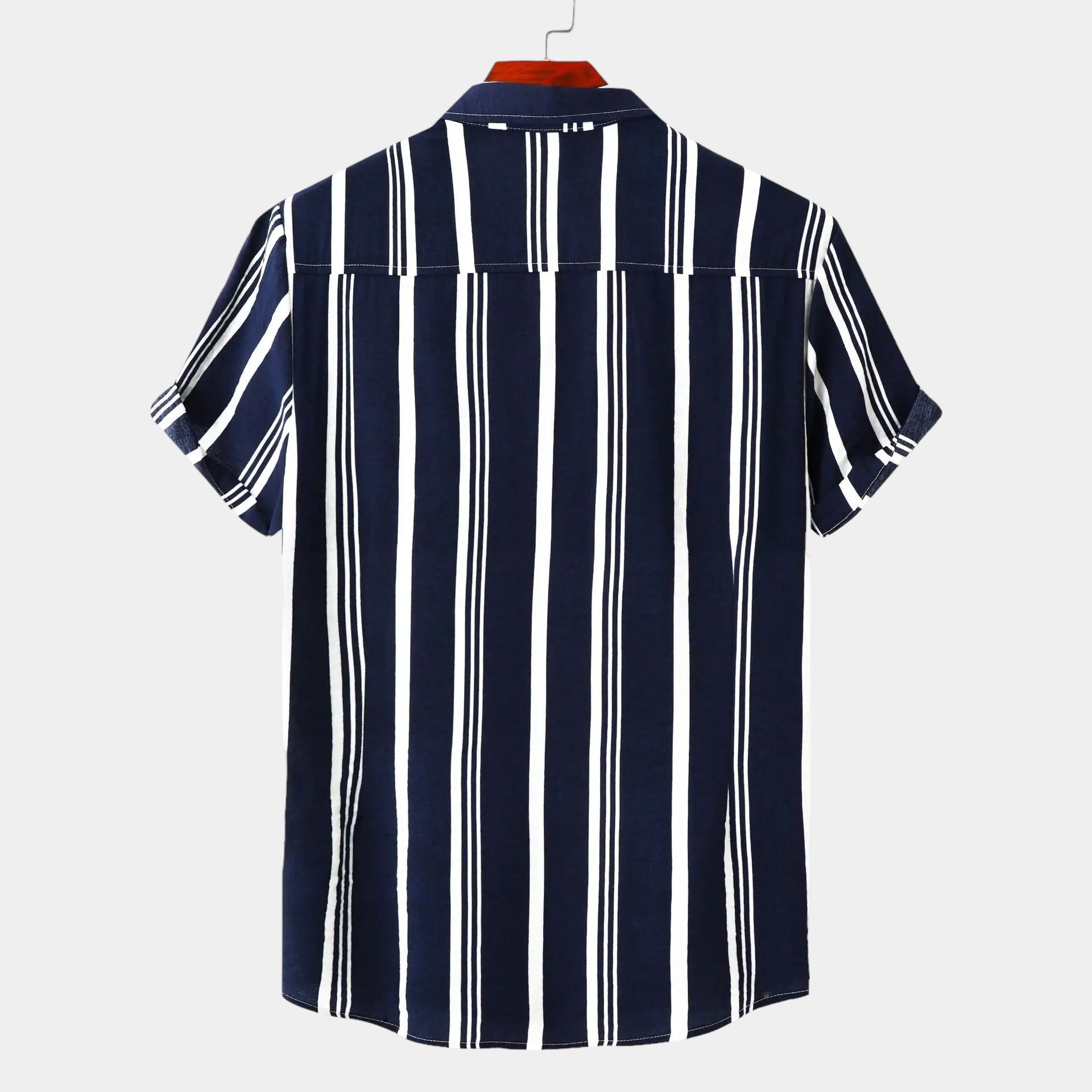Men's striped summer shirt in navy and white with a classic straight cut