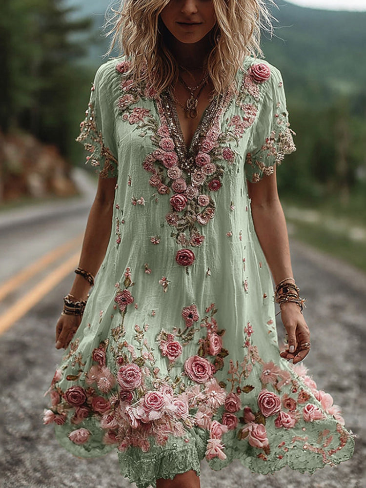 LAILA | Vintage Short-Sleeved Floral Dress