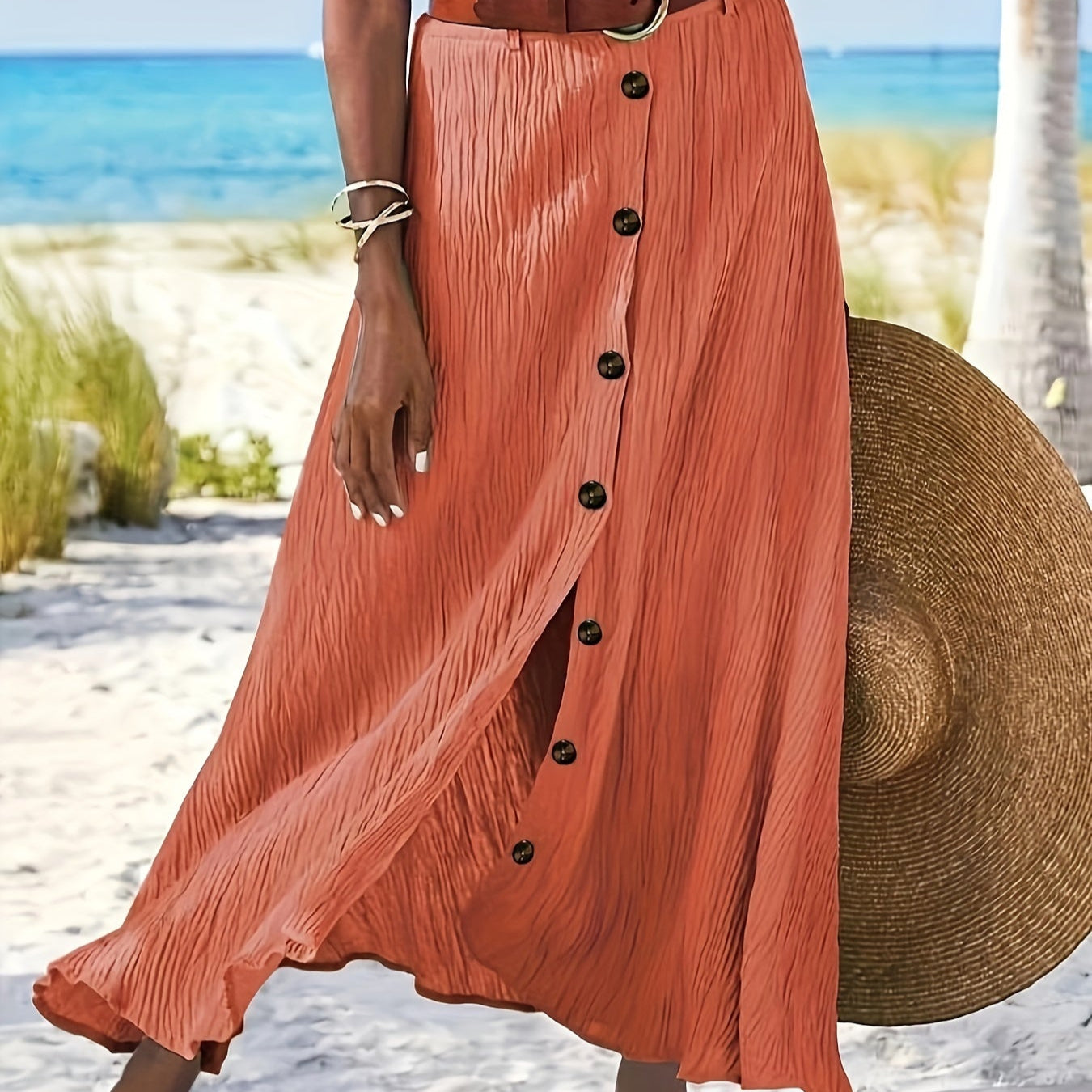 Floaty semi-sheer midi skirt with button-front detail in light blue