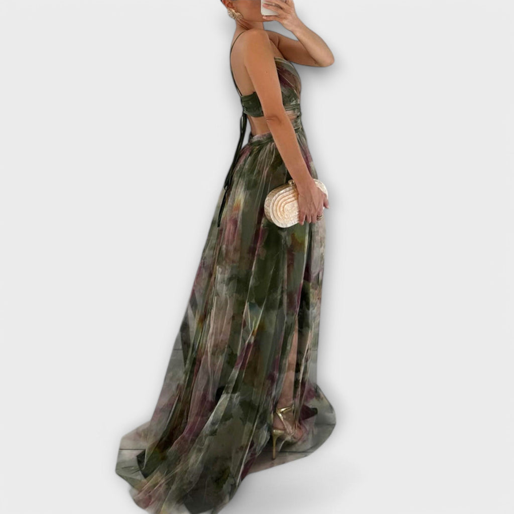 Women's fine-strap maxi dress in orange with a flowing skirt and relaxed summery feel