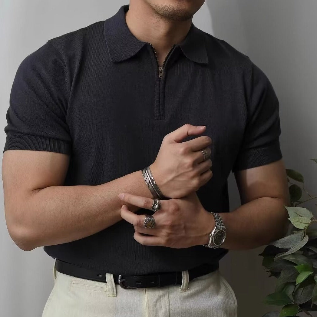 Men's classic luxury polo shirt in white with a clean, refined silhouette
