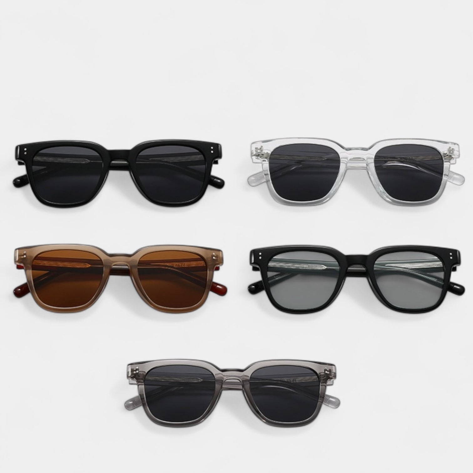 Square frame polarised sunglasses in brown with clean lines and subtle metal detailing