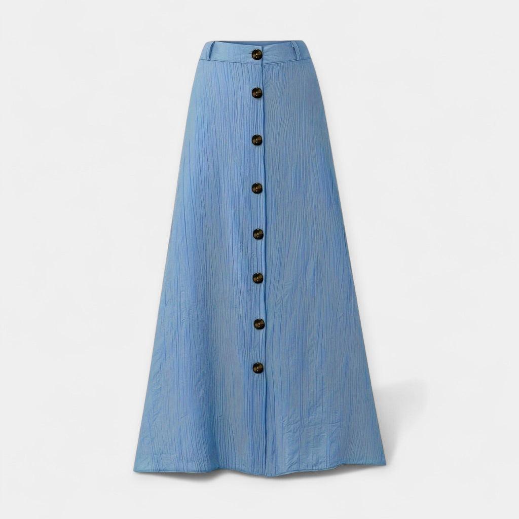 Floaty semi-sheer midi skirt with button-front detail in light blue
