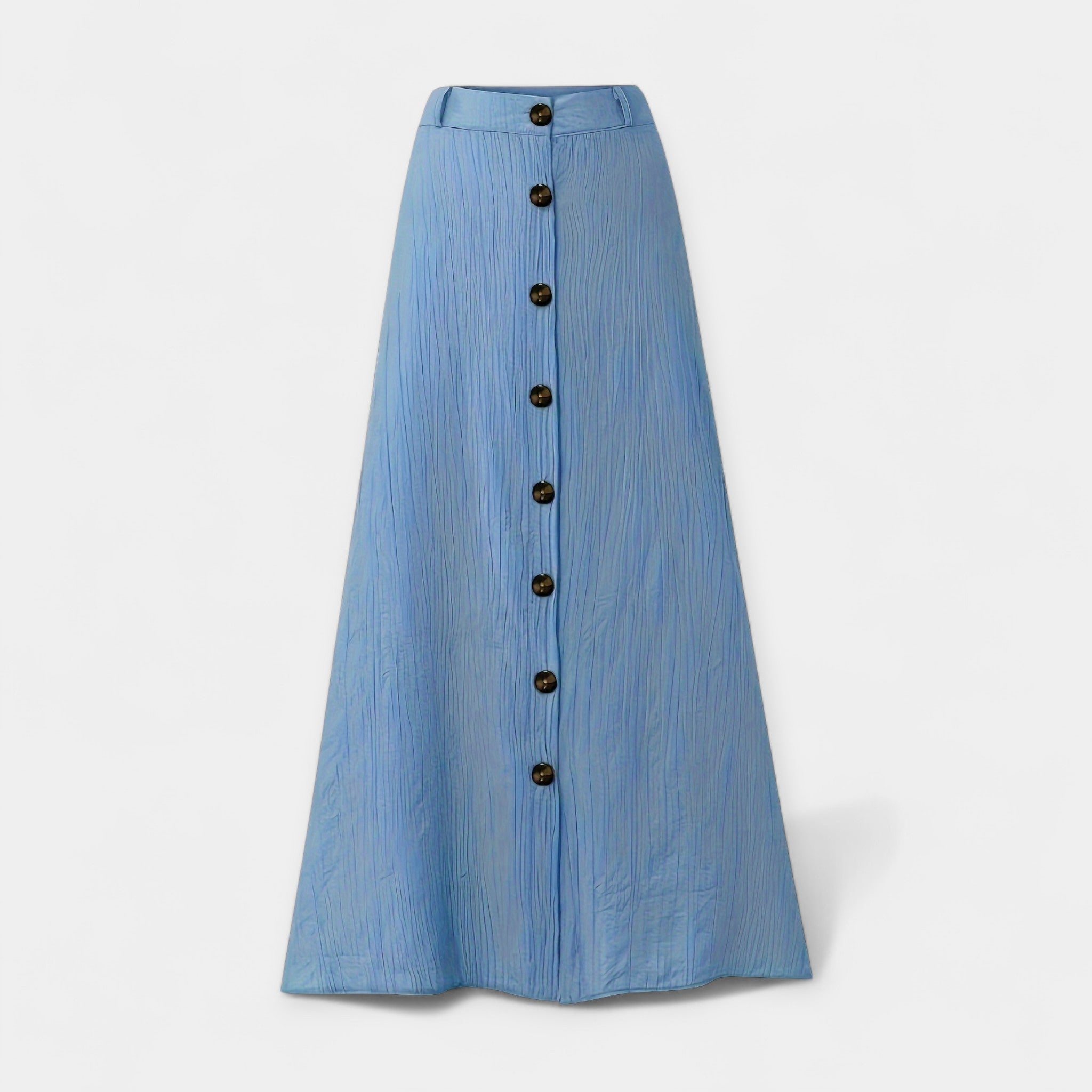 Floaty semi-sheer midi skirt with button-front detail in light blue