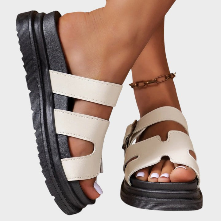 Women's orthopedic H-strap sandals in white with adjustable straps and cushioned sole