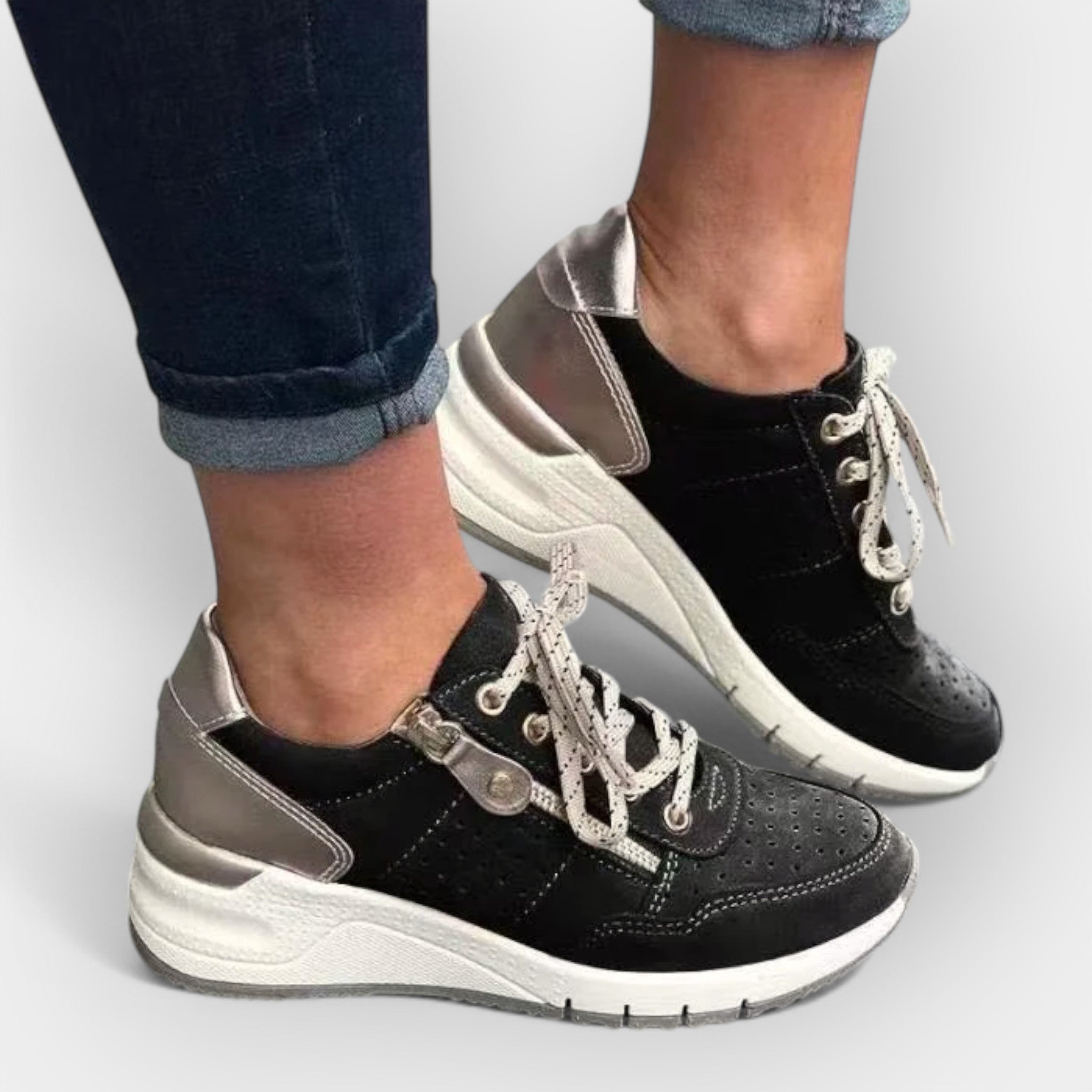 Women's anatomic walking shoes with an ergonomic sole in black