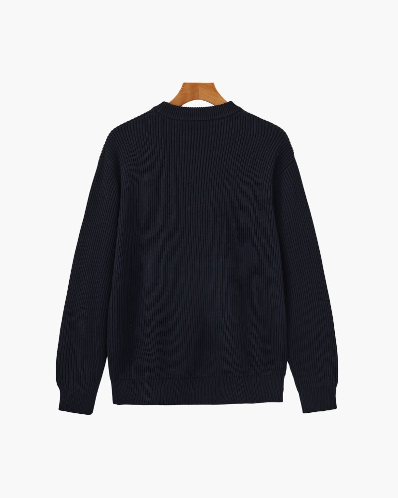 Men's black crew-neck ribbed jumper with a clean, classic silhouette