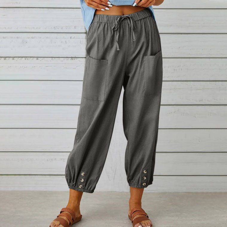 Wide-leg drawstring trousers in khaki with an elasticated waist and relaxed silhouette
