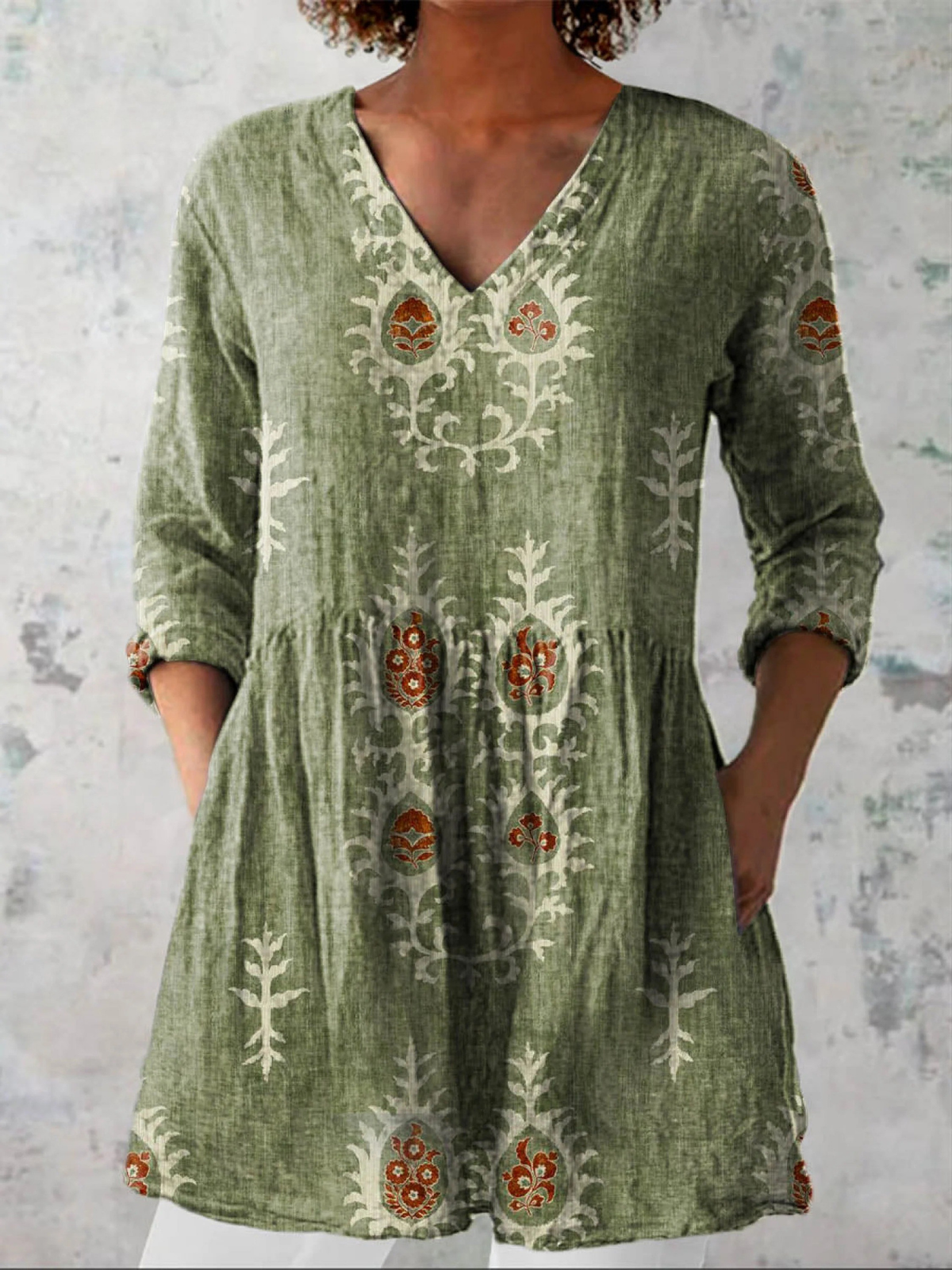 Maeva | Vintage Long Sleeve V-Neck Shirt