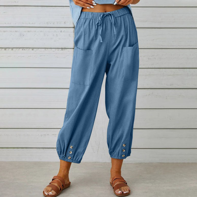 Wide-leg drawstring trousers in khaki with an elasticated waist and relaxed silhouette