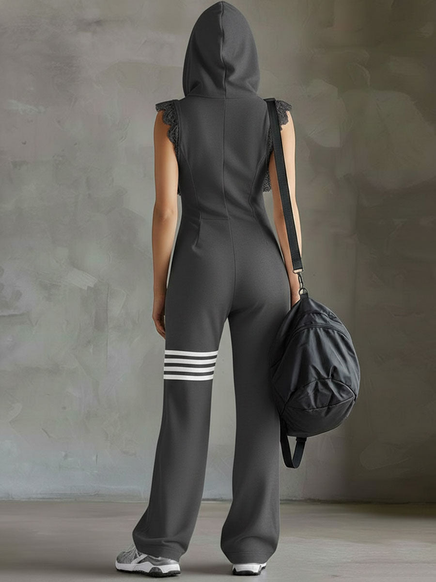 GIADA™ | Retro Sport Jumpsuit with Hood and Stripes