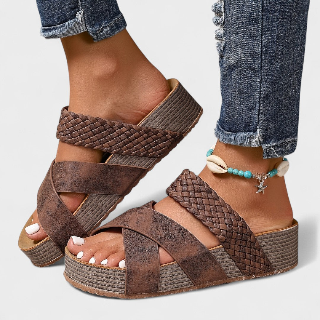 Women's orthopedic everyday sandals in tan brown with a moulded support sole