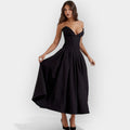 Long floaty printed maxi dress with high waist in black and rich jewel tones
