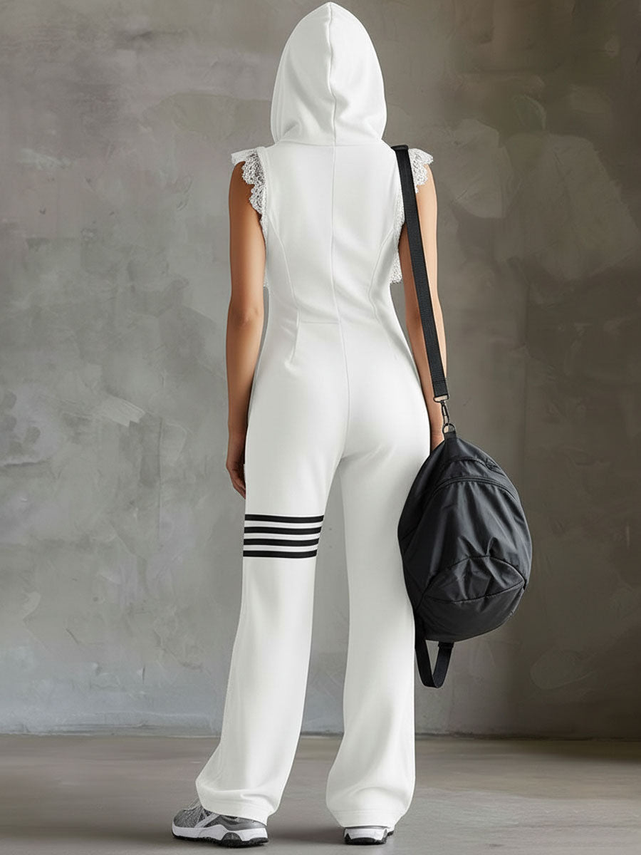 GIADA™ | Retro Sport Jumpsuit with Hood and Stripes