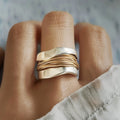 Two-tone minimalist ring with layered structure and smooth clean lines