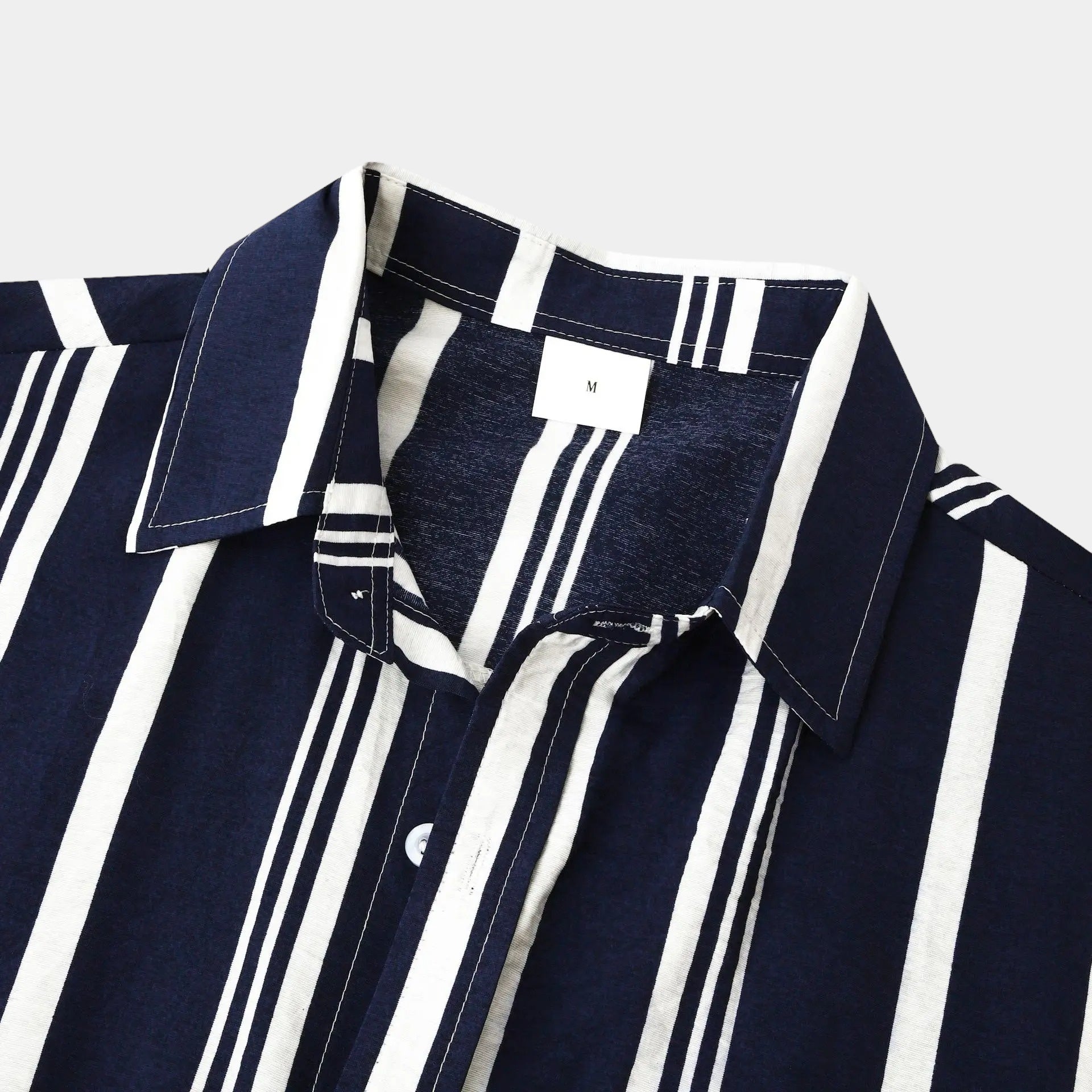 Men's navy and white striped summer shirt with a relaxed classic cut