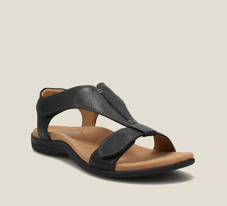 Flat T-bar sandals in classic black with a clean, simple upper