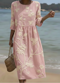 Softly flowing midi dress with a refined botanical plant and flower print