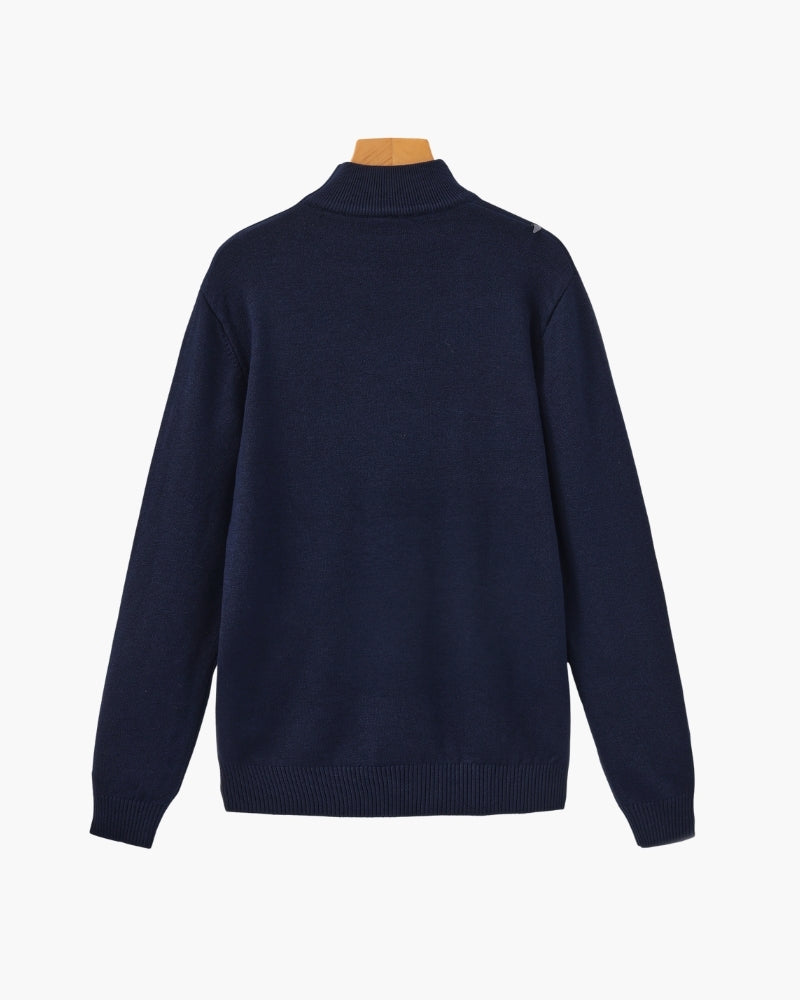 Men's black ribbed roll-neck jumper with a clean structured silhouette