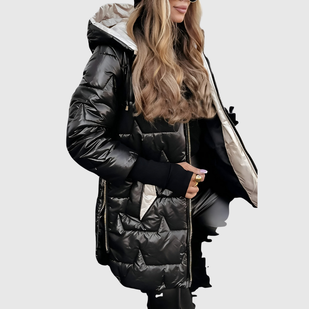 Elegant hooded jacket in beige with a warm lining and tailored silhouette