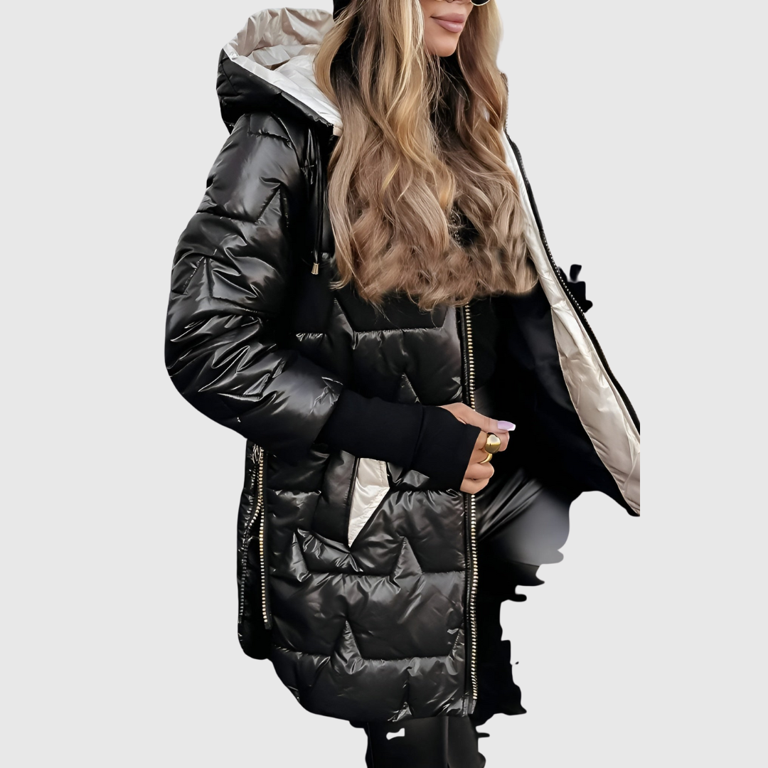 Elegant hooded jacket in beige with a warm lining and tailored silhouette
