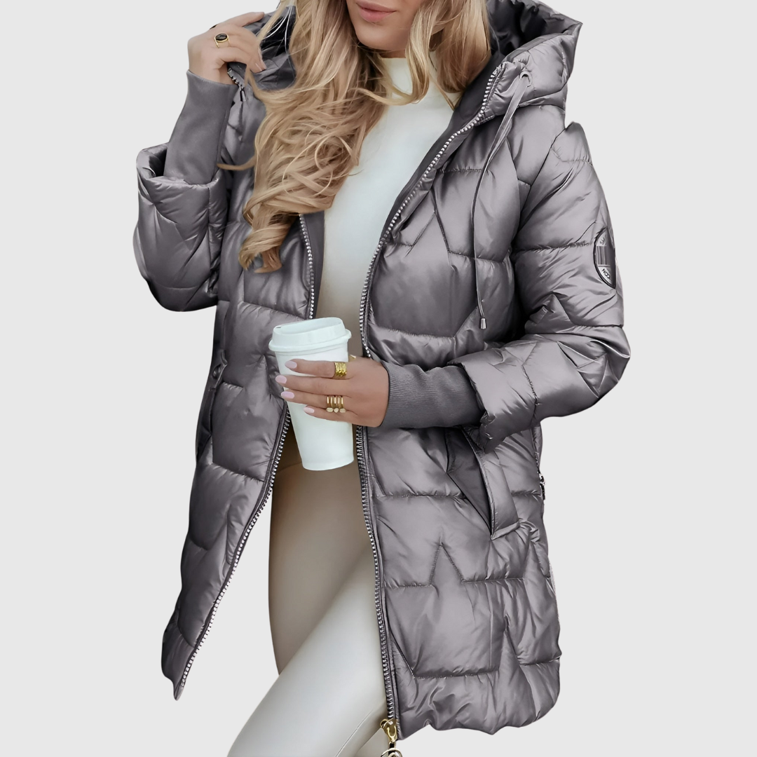 Elegant hooded jacket in beige with a warm lining and tailored silhouette