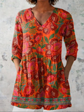 Felicia | Vintage Long Sleeve V-Neck Shirt