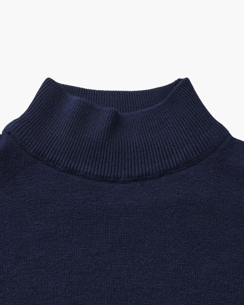 Men's black ribbed roll-neck jumper with a clean structured silhouette
