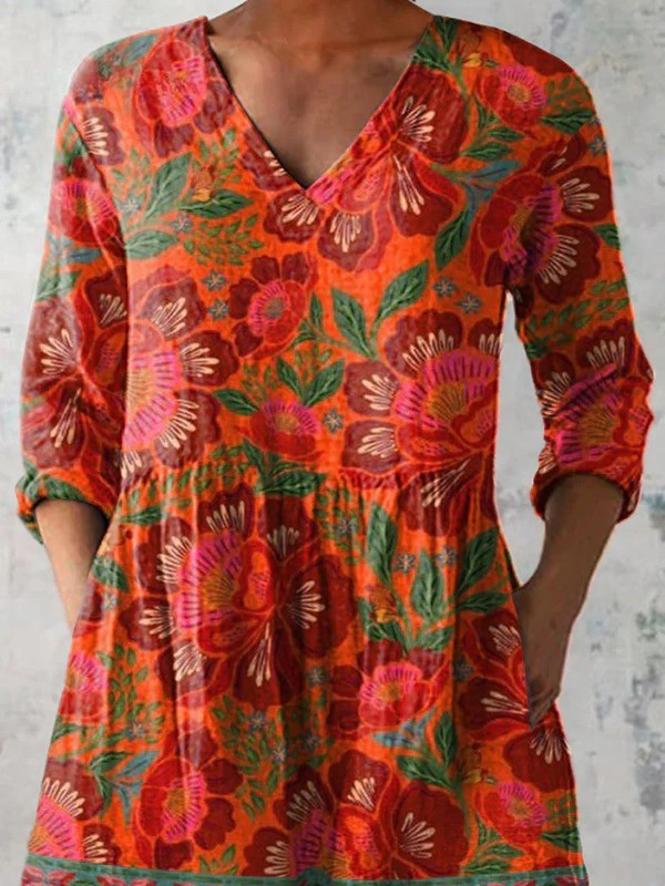 Felicia | Vintage Long Sleeve V-Neck Shirt