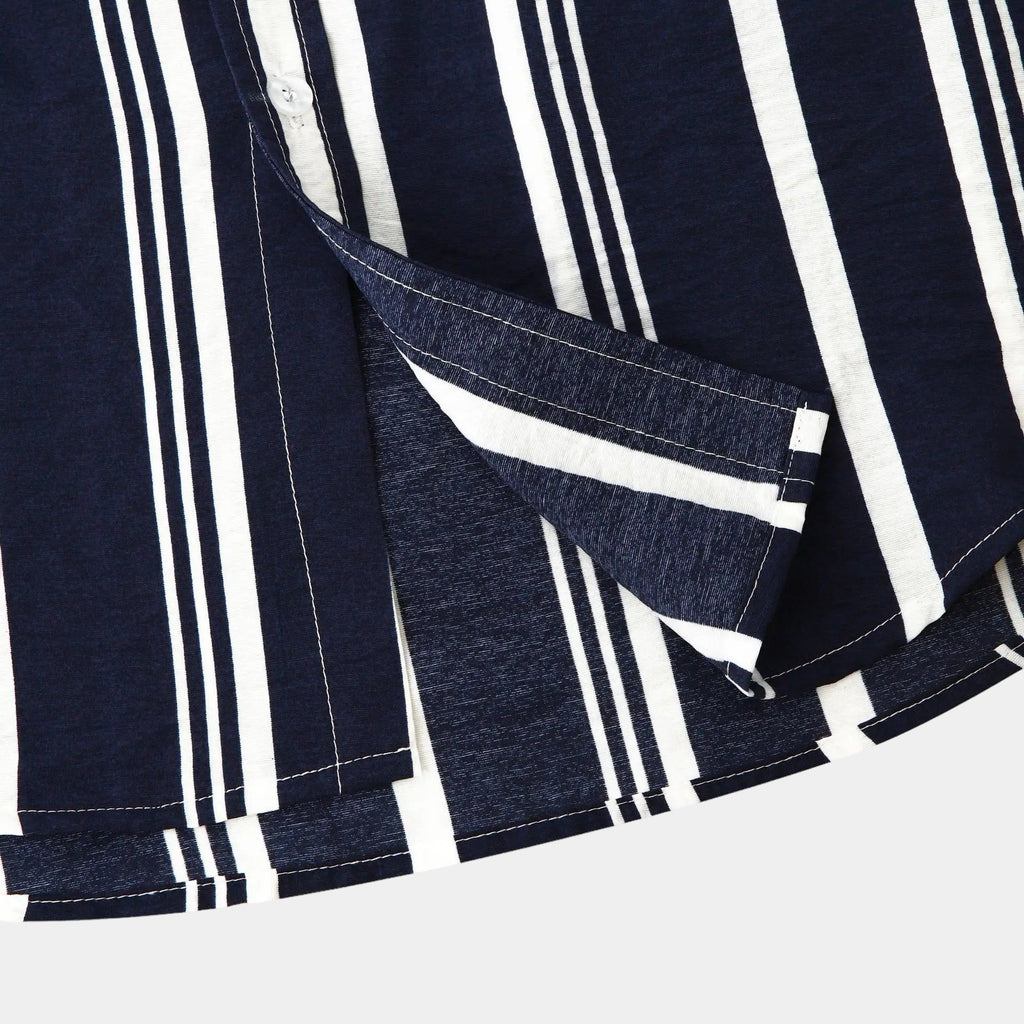 Men's striped summer shirt in navy and white with a classic straight cut
