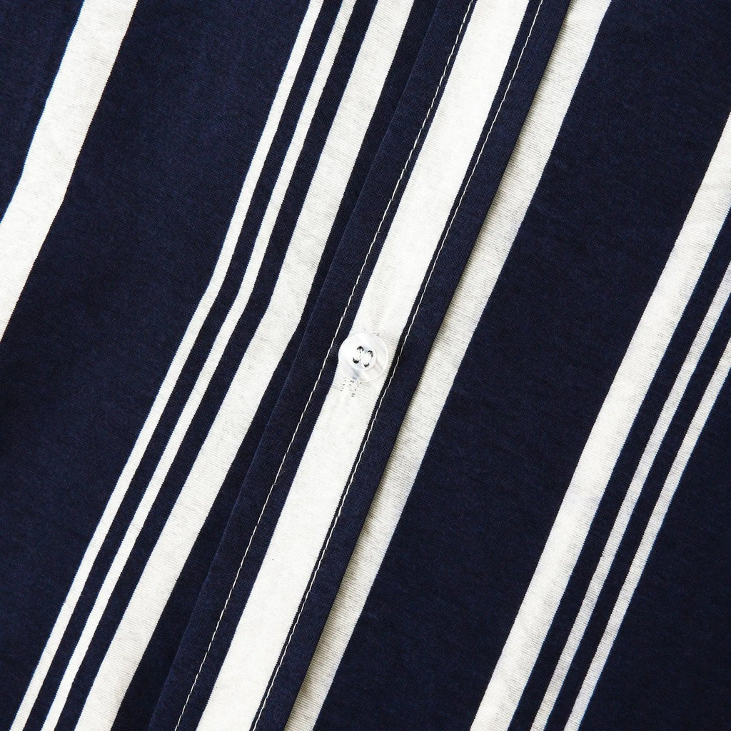 Men's navy and white striped summer shirt with a relaxed classic cut