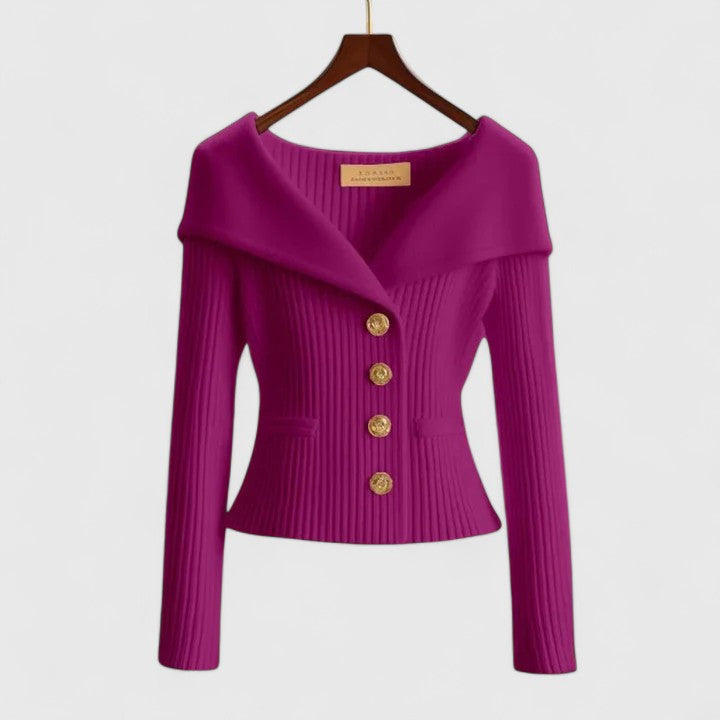 Soft elegant cardigan in yellow, red, white and black with a classic neat silhouette