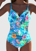 Floral one-piece swimsuit with a V-neckline in a vibrant pattern