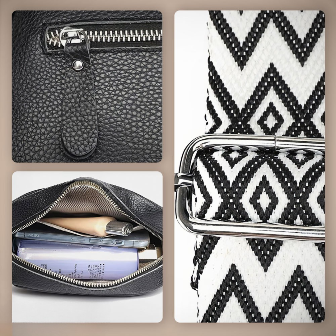 A woman wearing a timeless cross-body bag across her body while out and about