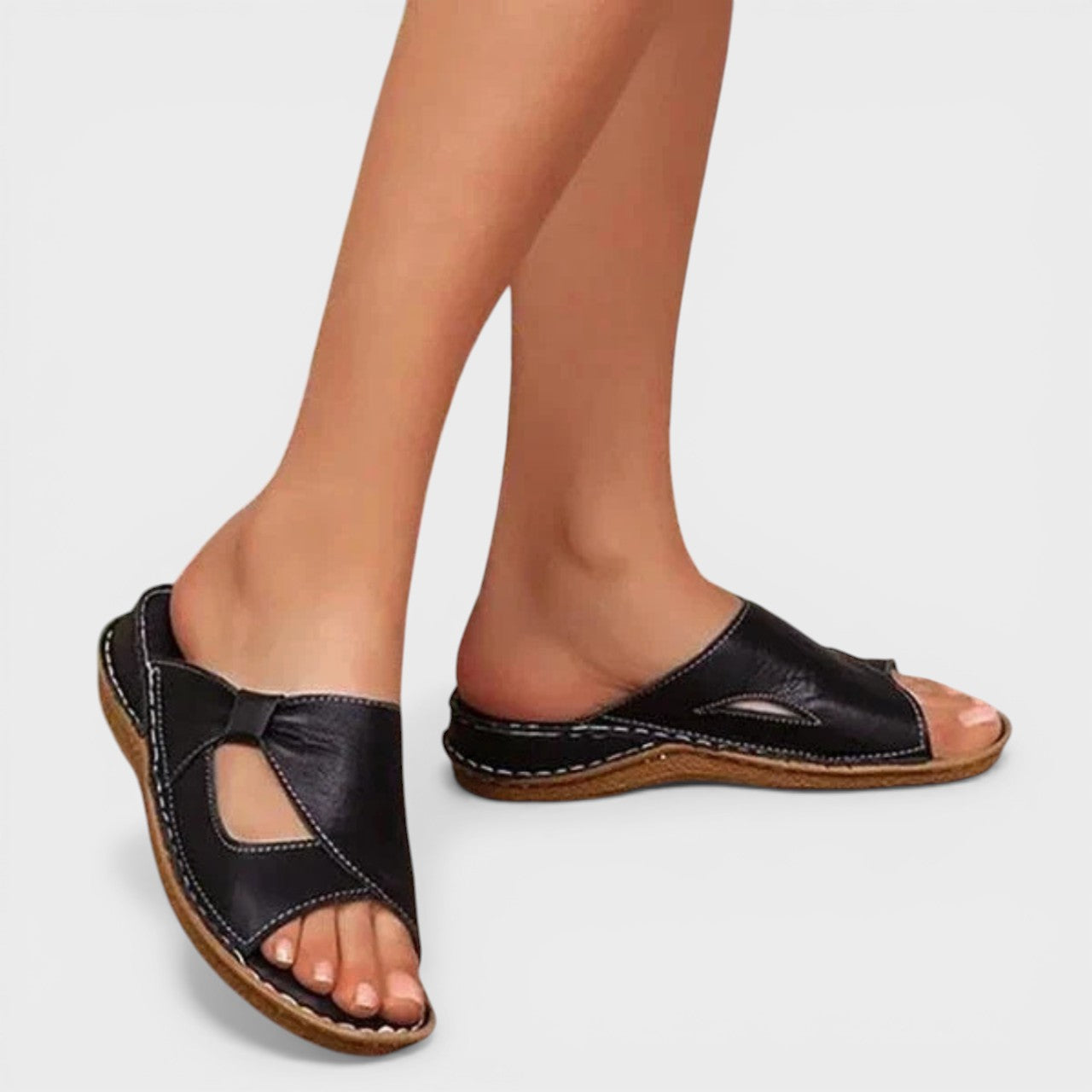 Therapeutic orthopaedic sandals in brown and pink with cushioned support and elegant styling