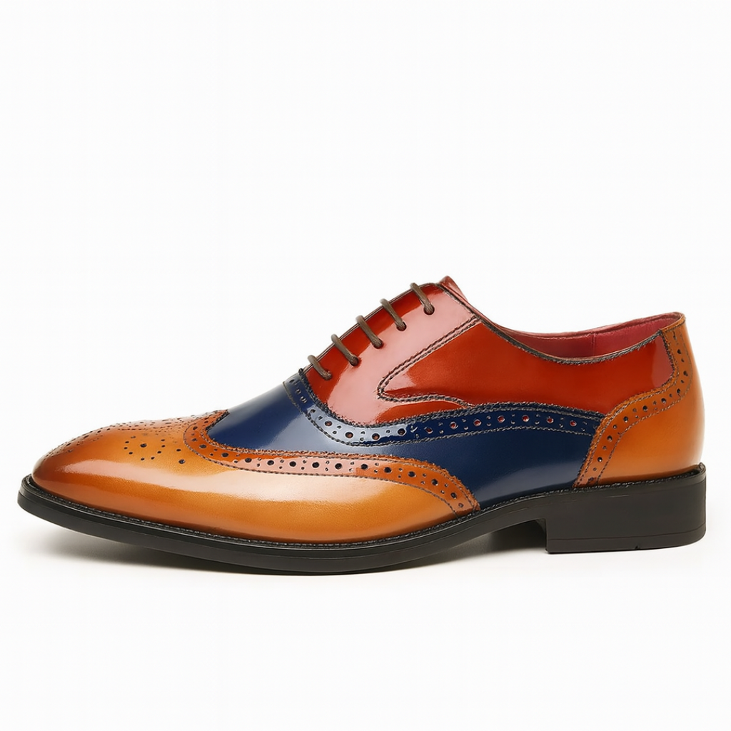 Men's multicolour brogue shoes with classic perforated detailing and contrasting panel colourways