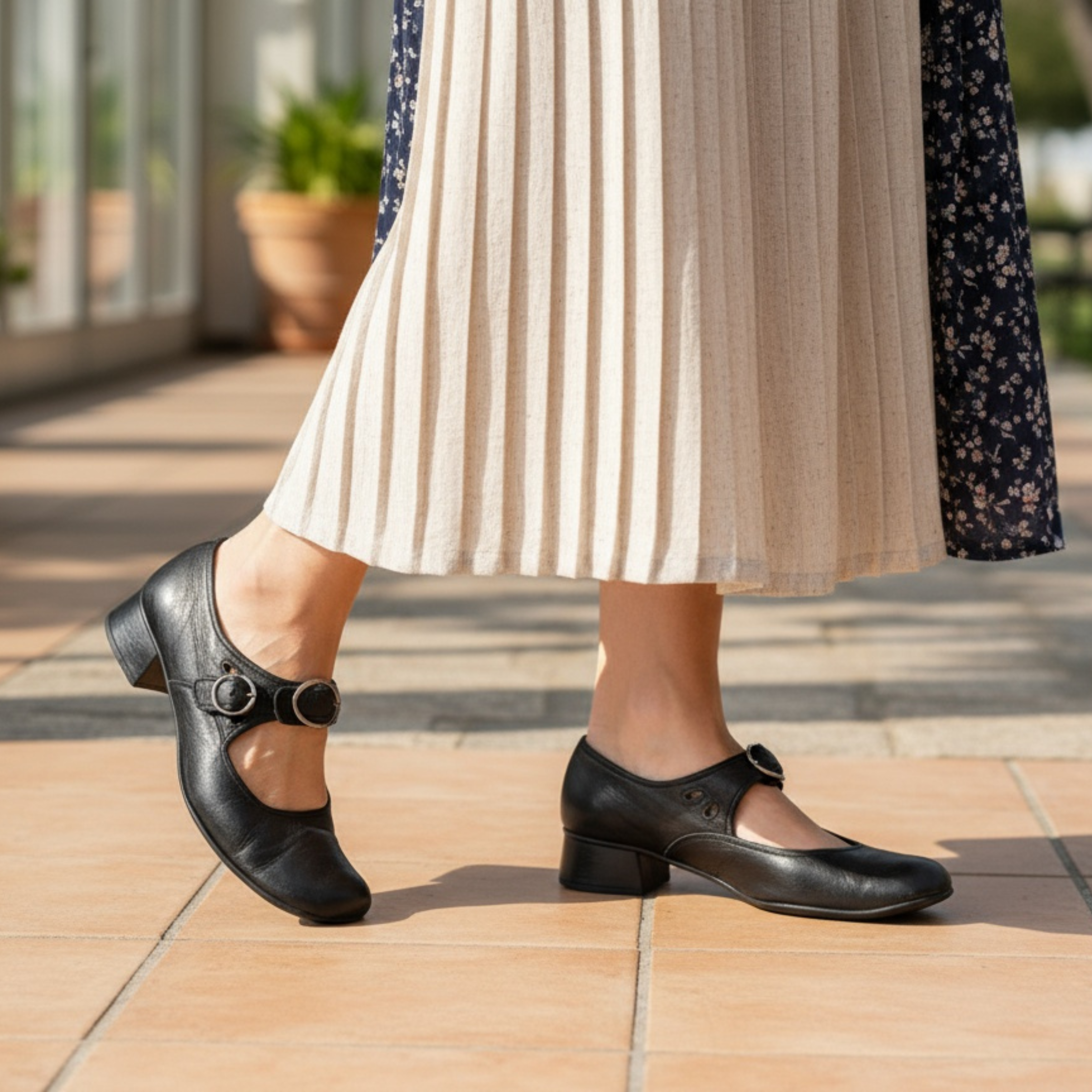Classic comfort heeled shoes in black, red, brown and blue with a refined silhouette and cushioned sole
