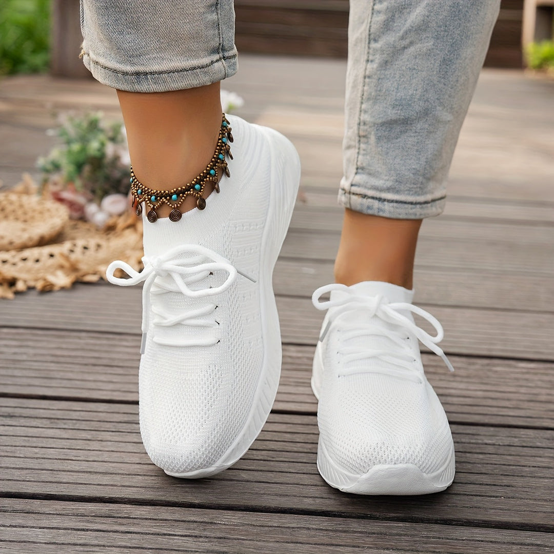 A woman wearing ultra-light comfort trainers on a long walk