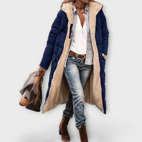 Brushed-lined winter coat in black, dark blue and khaki green with a modern relaxed silhouette