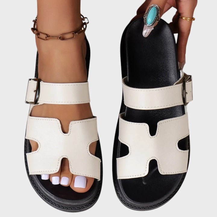 Women's orthopedic H-strap sandals in white with adjustable straps and cushioned sole