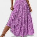 Floral midi skirt in violet print with elasticated waist and discreet side pockets