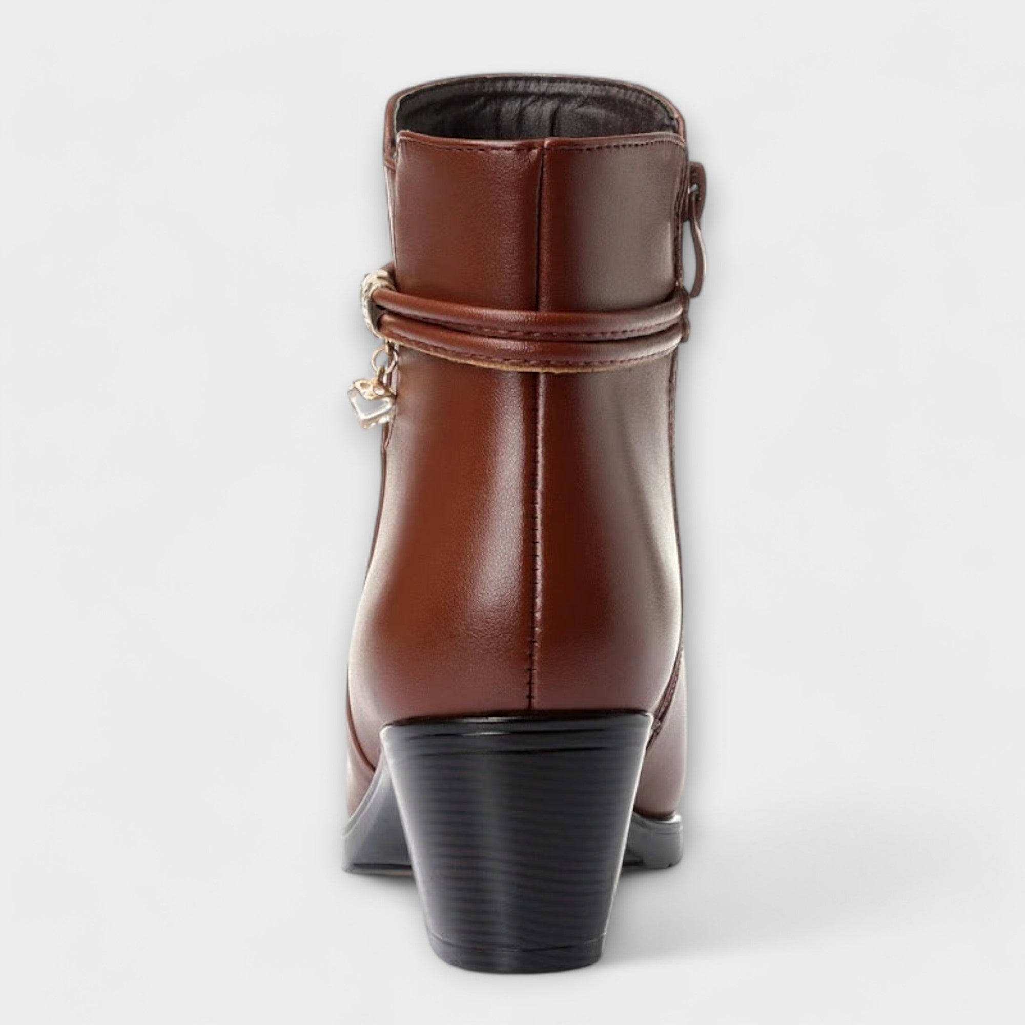 Heeled zip winter boots in brown and black with a smooth upper and elegant silhouette