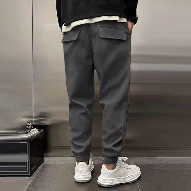 Men's jogger trousers in grey, black and dark navy with a modern tapered relaxed silhouette