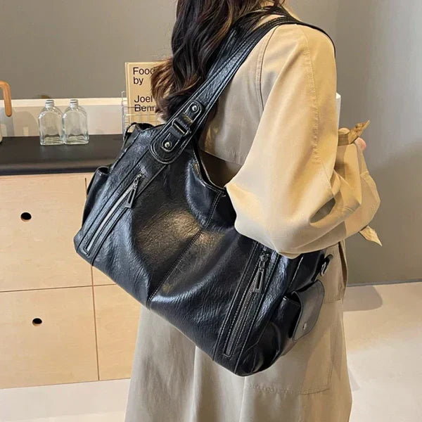 Classic structured tote bag in dark brown with comfortable shoulder straps
