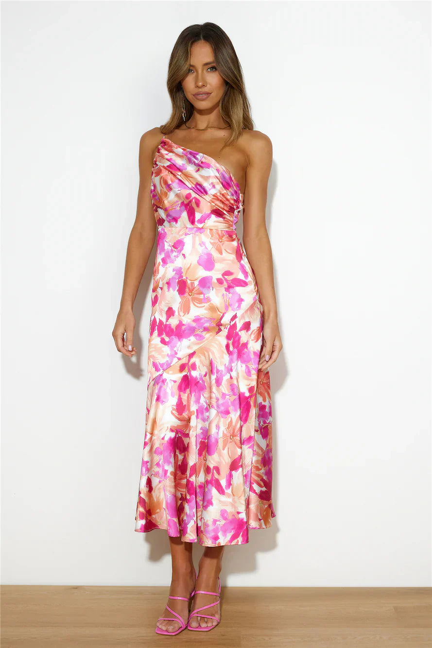 ELIZA™ | Floral Satin One-Shoulder Maxi Dress